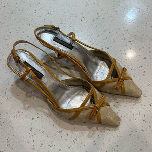 Vintage Louis Vuitton Beige and Mustard Slingback Pointed Toe Heels